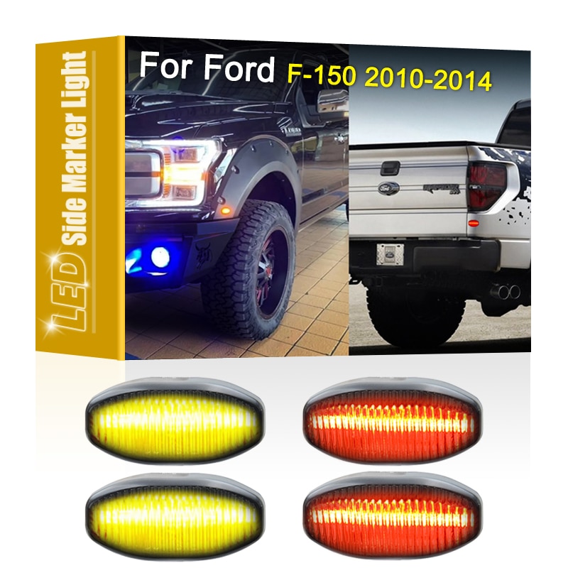 Smoked Lens Front Rear LED Side Marker Light Amber Red Lamp For Ford F-150 SVT Raptor 2010 2011 2012 2013 2014