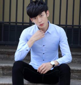 2023HOT 2018 autumn and winter new men's shirts long sleeves, slim body, lapel shirt, pure color youth DY-210