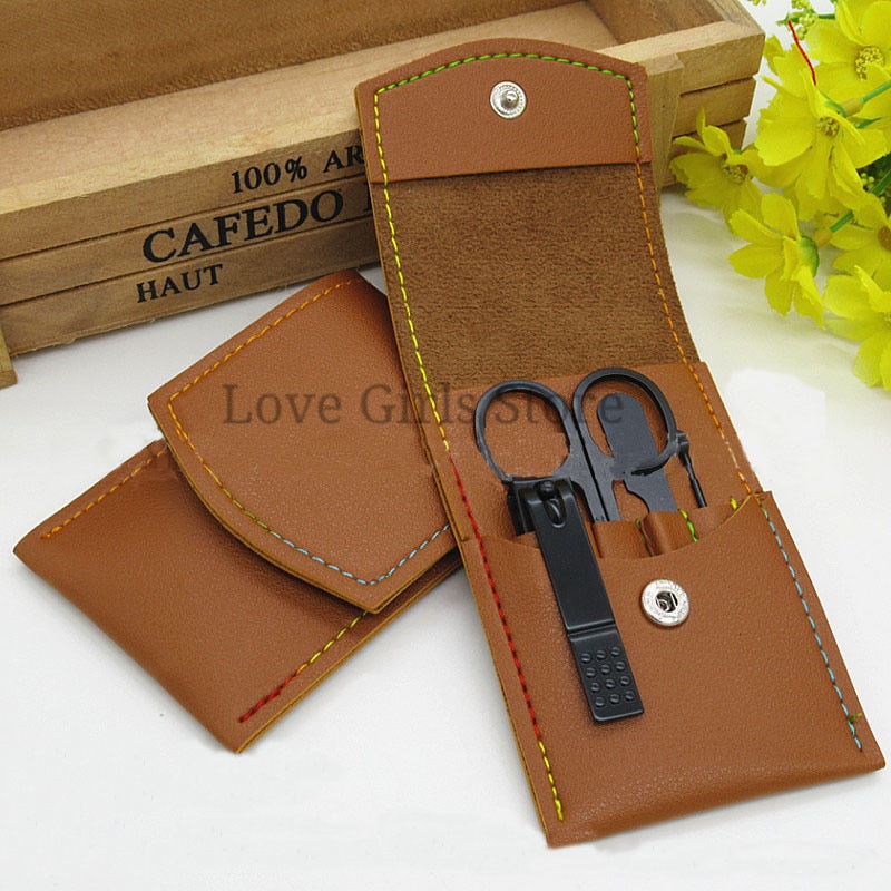 4 Pieces/Set Nail Clippers Set Nail Clippers Nail Scissors Fold Bag-Beauty Manicure Nail File Tools with Leather Bag