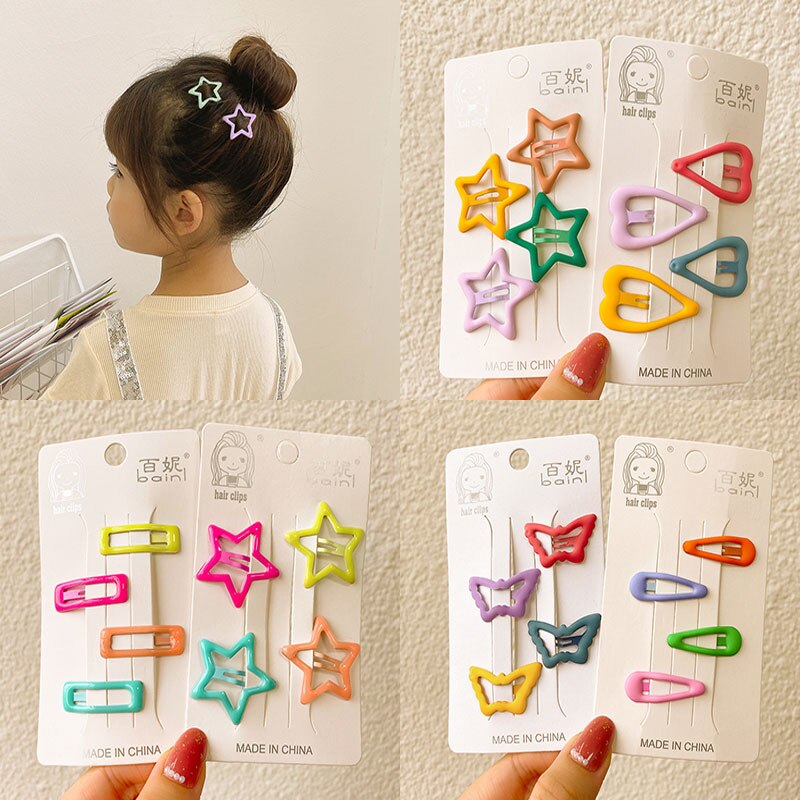 3/4pcs Kids Candy Color Hair Pin Simplicity Hairpins for Girls Star Oval Hair Clip for Kids Snap Hair Clips Hairpins Click Clack