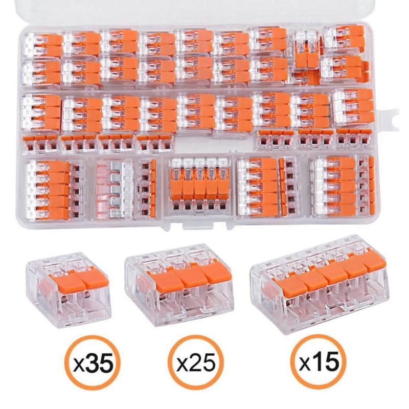 75Pcs Lever Wire Connectors 2/3/5 Port Electric Cable Clamp Mini Quick Terminal