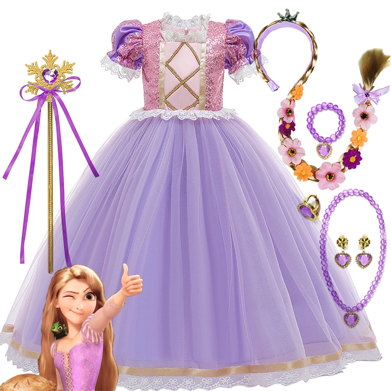 Disney Tangled Rapunzel Princess Dresses Girls Cosplay Isabella Costumes Kids Dress Up Carnival Party Dress Halloween Clothing