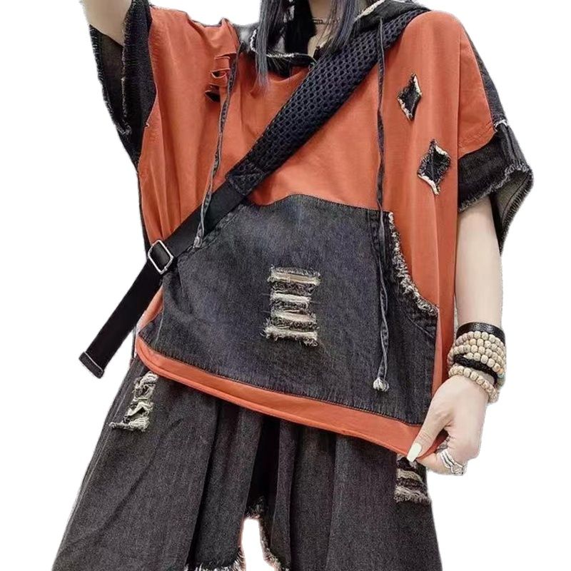 Oversized Summer Sets Women Casual Two Pieces Short Sleeve T Shirts hooded and High Waist Baggy Pants Outfits Tracksuit XC190