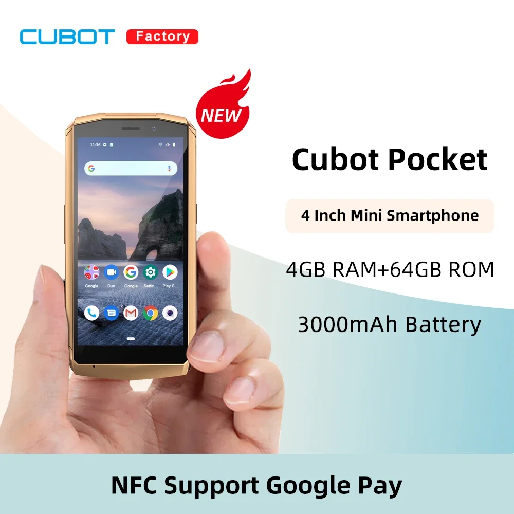 Cubot Pocket Android Mini Smartphone NFC Support 4GB RAM 64GB ROM 128GB Extended 4'' Mini 16MP Camera Dual SIM Mobile 