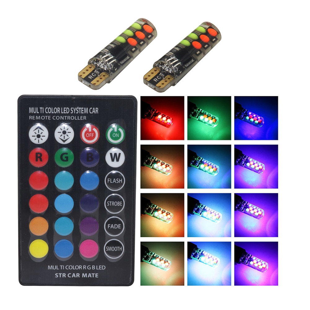 LED Colorful T10 RGB COB Width Indicator Car Clearance Lights Assembly Car headlight modification Remote control LED light