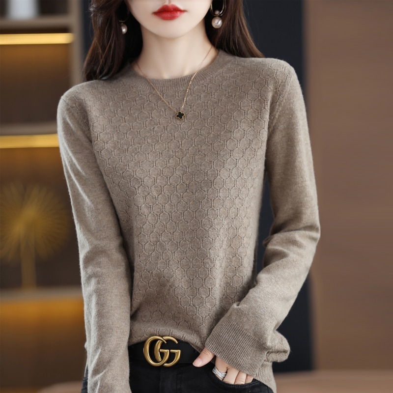 100% Wool Crew Neck Sweater Women's Autumn/Winter 2022 New Warm Soft Casual Knit Sweater Loose Solid Color Women's Top