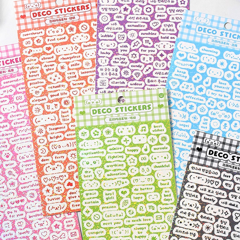 MOHAMM 1 Sheet Shiny Simple Daily English Stickers for DIY Art Collage Greeting Cards Making Life Stuff Decoration