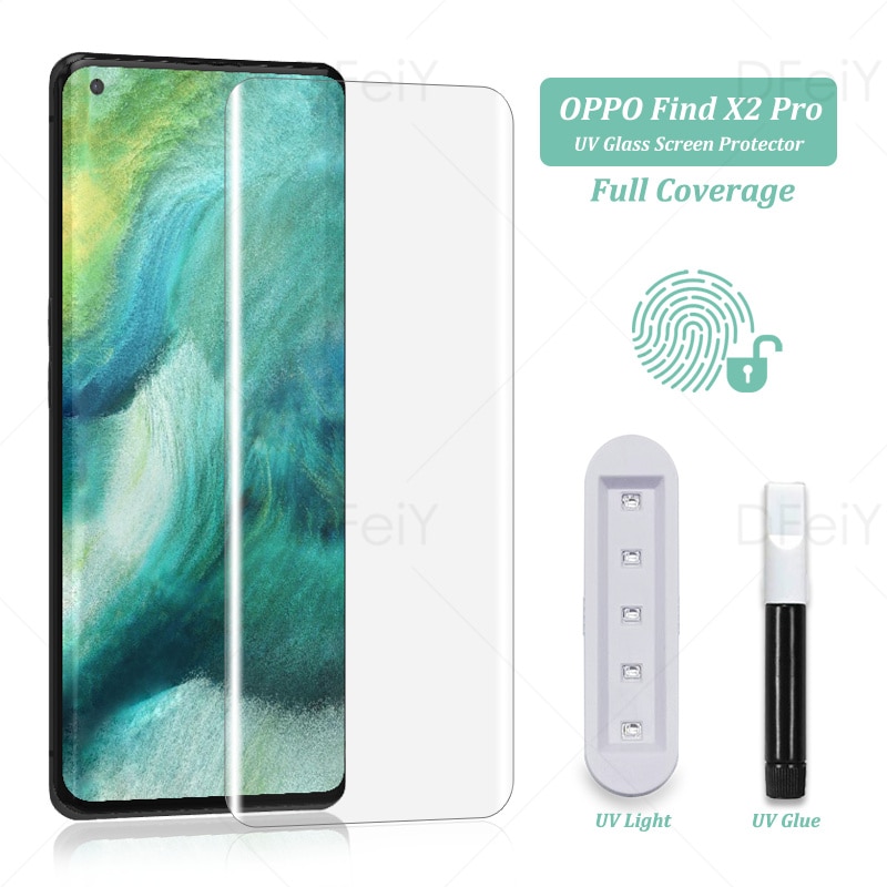 UV Screen Protector For OPPO Find X2 Pro Tempered Glass Film Full Screen Glue For Find X X3 Reno6 5 4 Pro Full Cover UV Glass