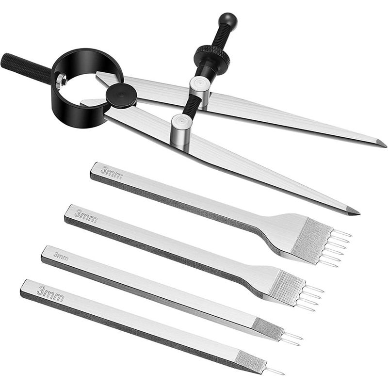 Leather Chisel Set, Prong Diamond Lacing Stitching Chisel Hole Punches Tool And Wing Divider For Leather Stitching