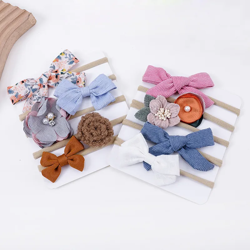 4/5PCS Baby Girl Headband Infant Bowknot Hair Accessories Newborn Elastic Hairbands Kids Flower Lace Head Bands Lovely Headwear