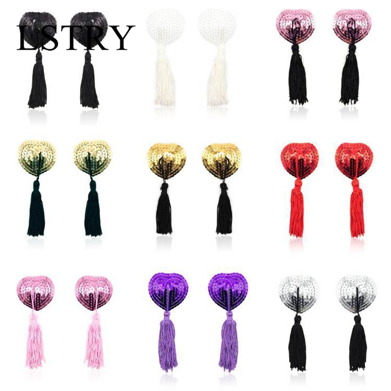 1 Pair Sexy Pasties Stickers Women Lingerie Sequin Tassel Breast Bra Nipple Cover Self Adhesive Heart Shape Bra Nipple Cover Hot