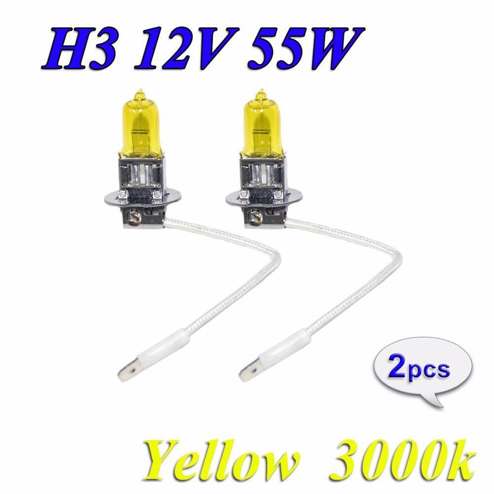 2Pcs H3 12V 55W 3000K Halogen Bulb Super Bright Yellow Fog Lights High Power Car Headlight Lamp Car Light Source Car Styling