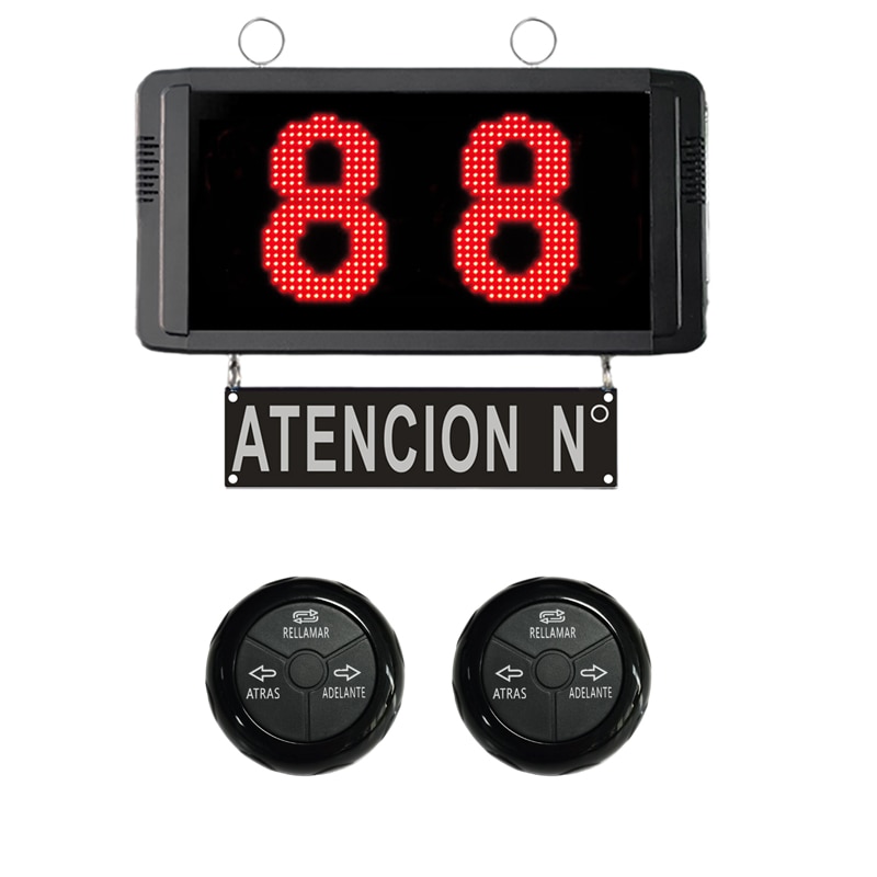 Spanish Voice Wireless Queue Shift Management Turn Ticket System Kit 1 Display 2 Next Control Button for Fast Food Restaurnat