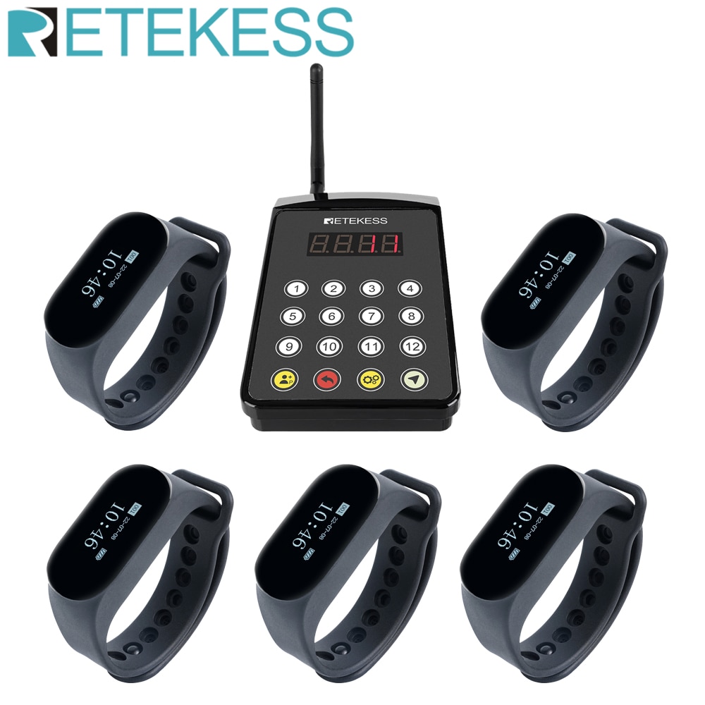 RETEKESS TD154 Wireless Watch Pager System Touch Keyboard Transmitter 5 Waterproof Watch For Restaurant Kitchen Coffee Bar Hotel