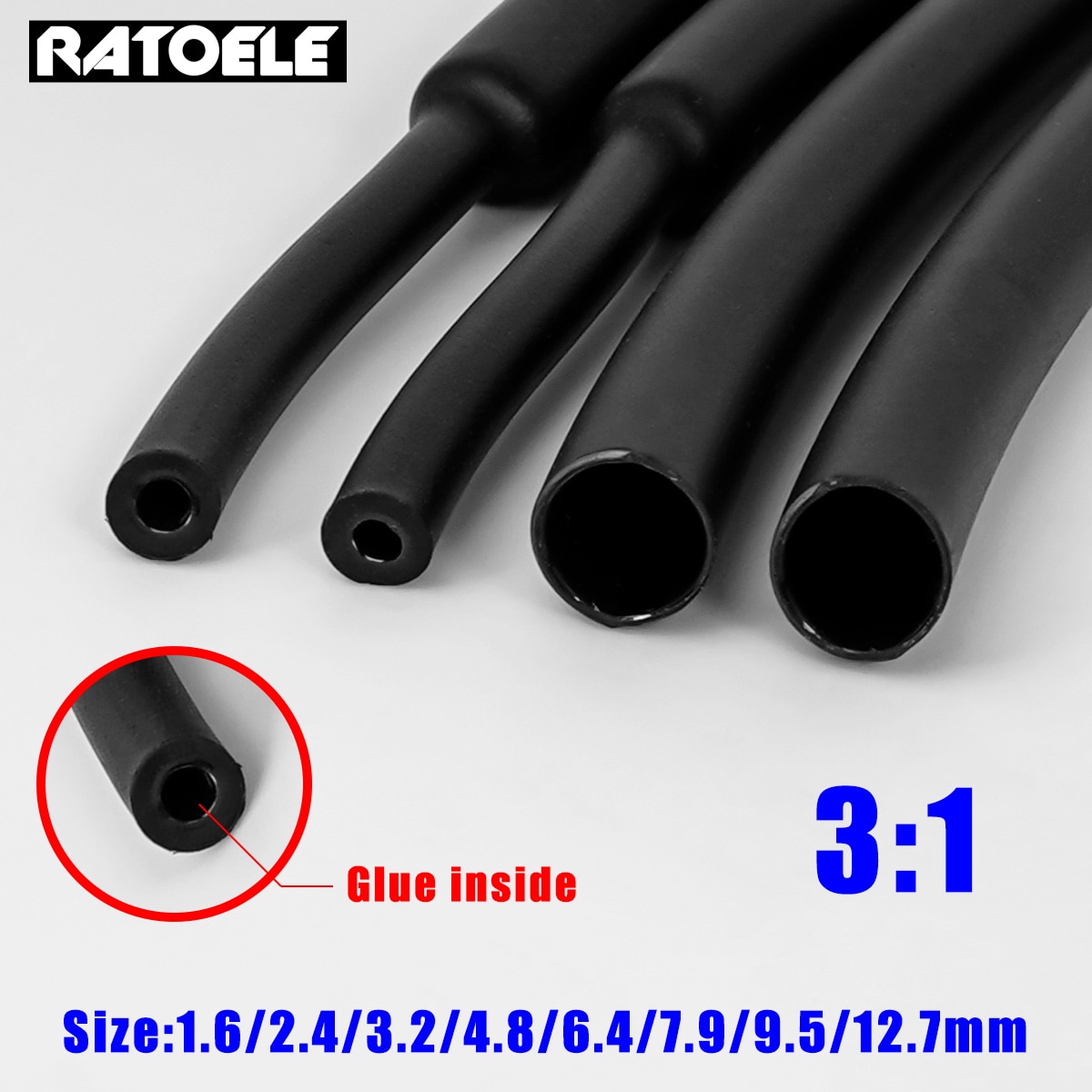 1M 3:1 Heat Shrink Tube With Glue Inside Diameter 1.6/2.4/3.2/4.8/6.4/7.9/9.5/12.7mm Adhesive Lined Sleeve Wrap