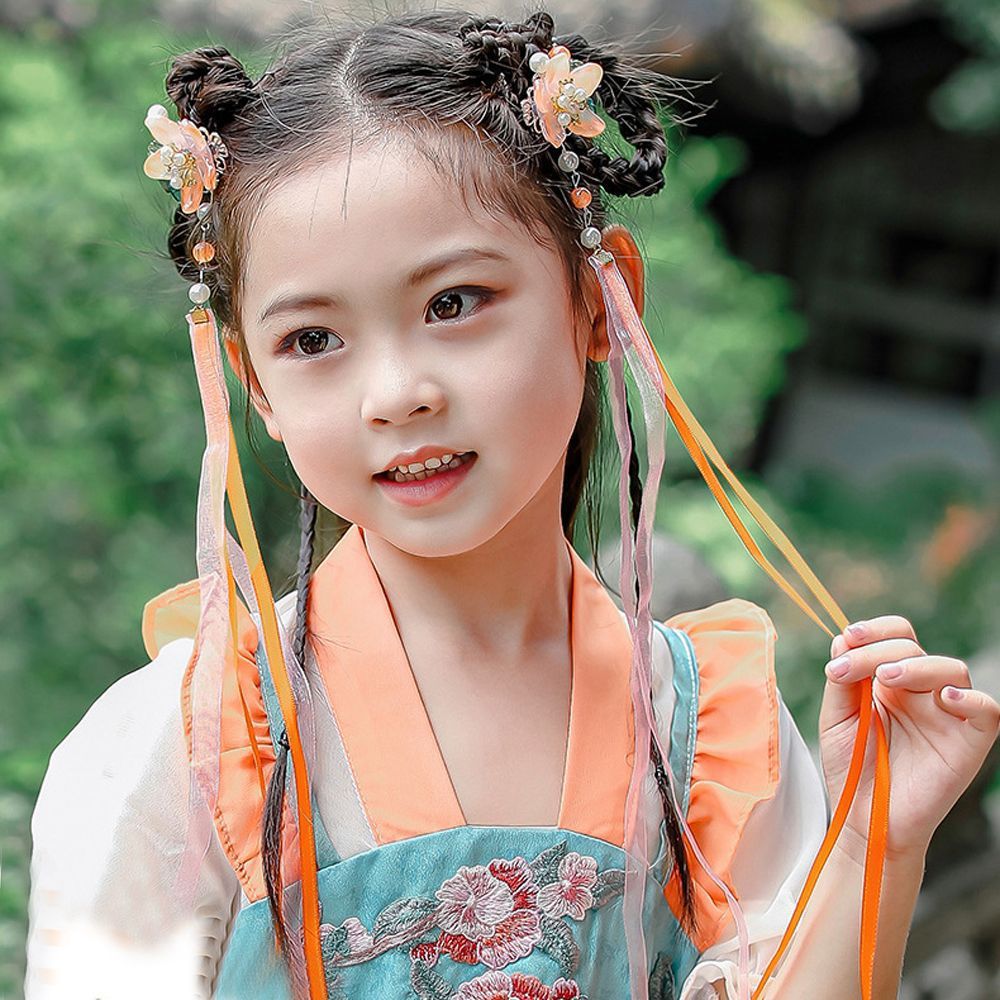 2pcs Sweet Princess Tassel Butterfly Antique Flower Children's Hairpin Hair Accessories Ancient Chinese Style Hanfu Hair Cl