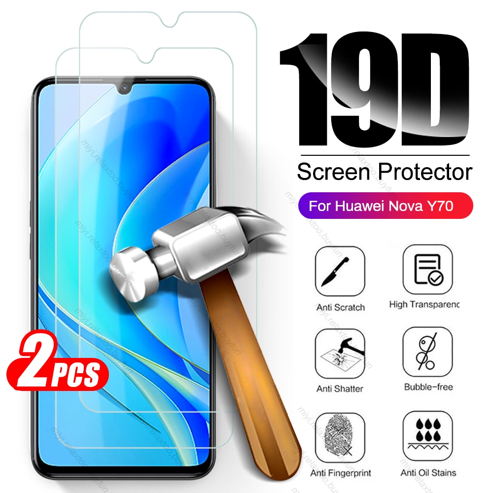 2PCS Tempered Glass For Huawei Nova Y70 Y 70 Plus Full Cover Screen Protector Explosion-proof HD Film On Hauwei Nova Y70+ 6.75&q