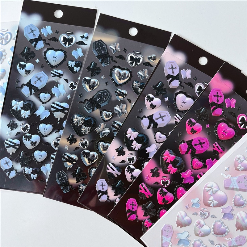 1Pc Ins Frozen Heart Series Laser Decorative Stickers For DIY Diary Dark Style Decorative Material Sticker Journaling Stationery