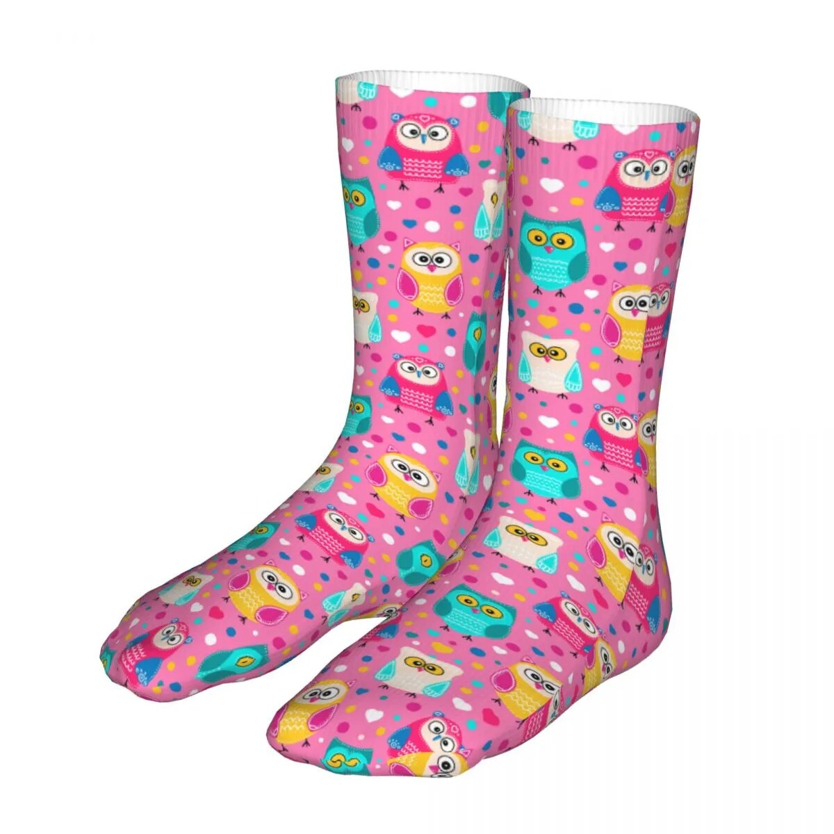 Men Cycling Owl Animal Bird Colorful Pink Socks Cotton Funny Woman Socks