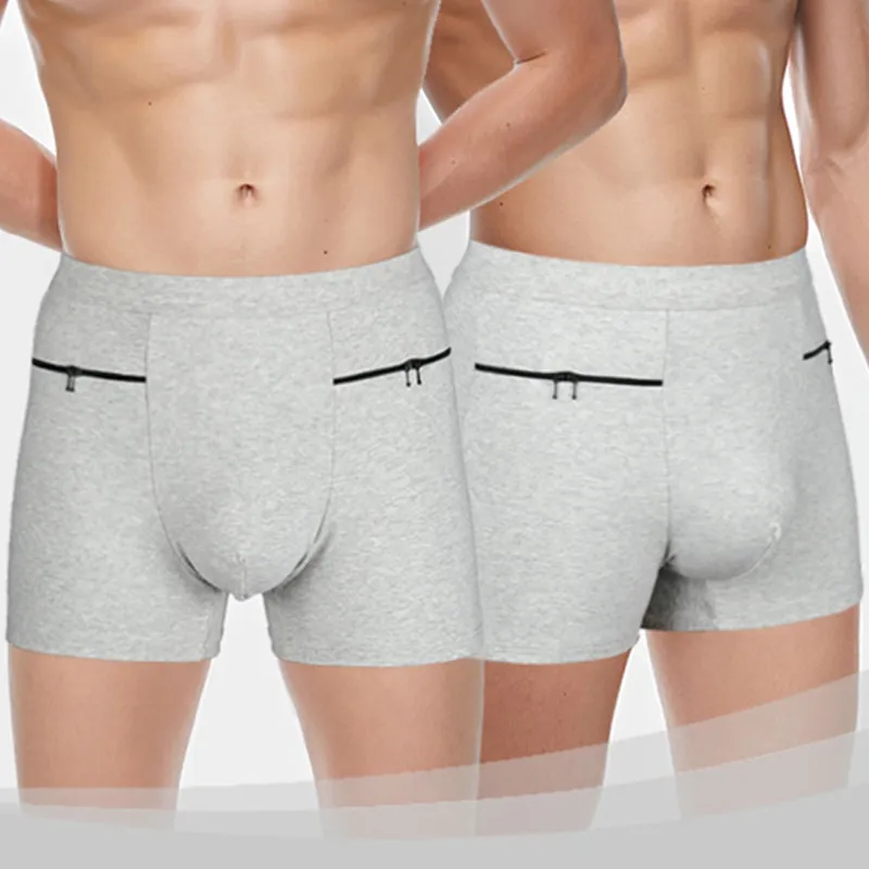 Euro size men's underwear Cotton high waist double side anti-theft boxer travel shorts with pocket zipper mentrual panties