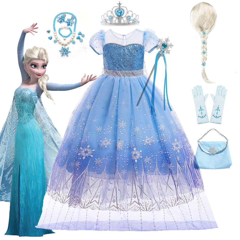 Elsa Dress Frozen Birthday Party Princess Costume For Girls Child Carnival Halloween Fantasy Floor-Length Luxury Elegant Gowns