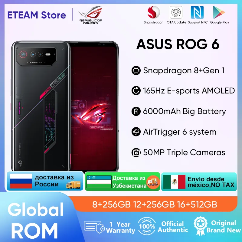 Global ROM ASUS ROG 6 Multi-Language Snapdragon 8+Gen 1 6000mAh Battery 165Hz AMOLED ROG 6 5G Game Google Play Store