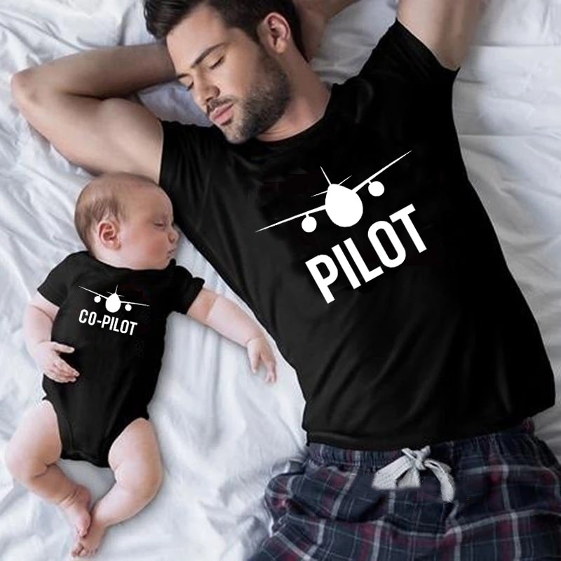 Funny Pilot/Co-pilot Family Matching Clothes Father and Son Matching Shirts Dad and Son Family Look Tshirts Baby Clothes Gift