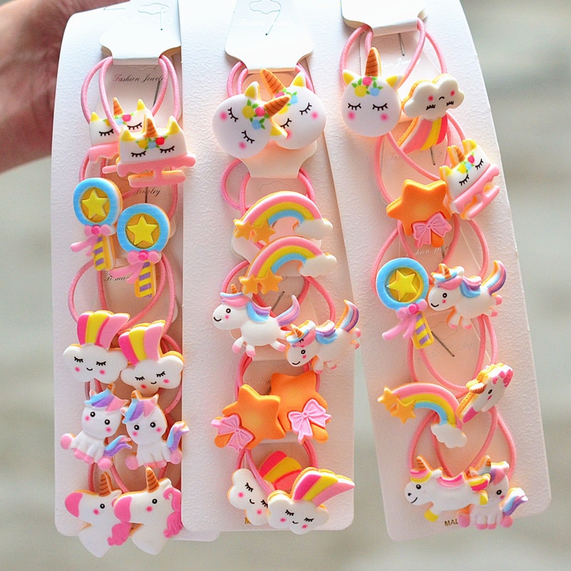 2 Pcs Unicorn Rainbow Elastic Hair Bands for Baby Girls Candy Color Hair Rope Ring Children Headwear Kids Toddler Accessories