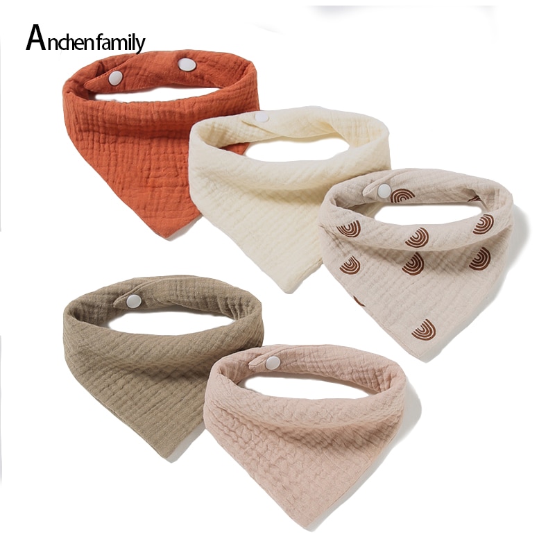 5/Pcs New Style Feeding Drool Bibs Snap Button Soft Triangle Towel Baby Bibs Cotton Accessories Newborn Floral Solid Color BIb