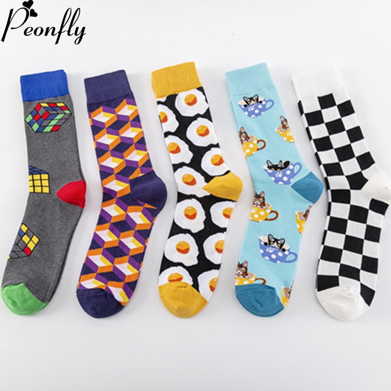 Peonfly Quality High Cotton Happy Men Women British Style Casual Harajuku Designer Easter Eggs Christmas Print Funny Socks