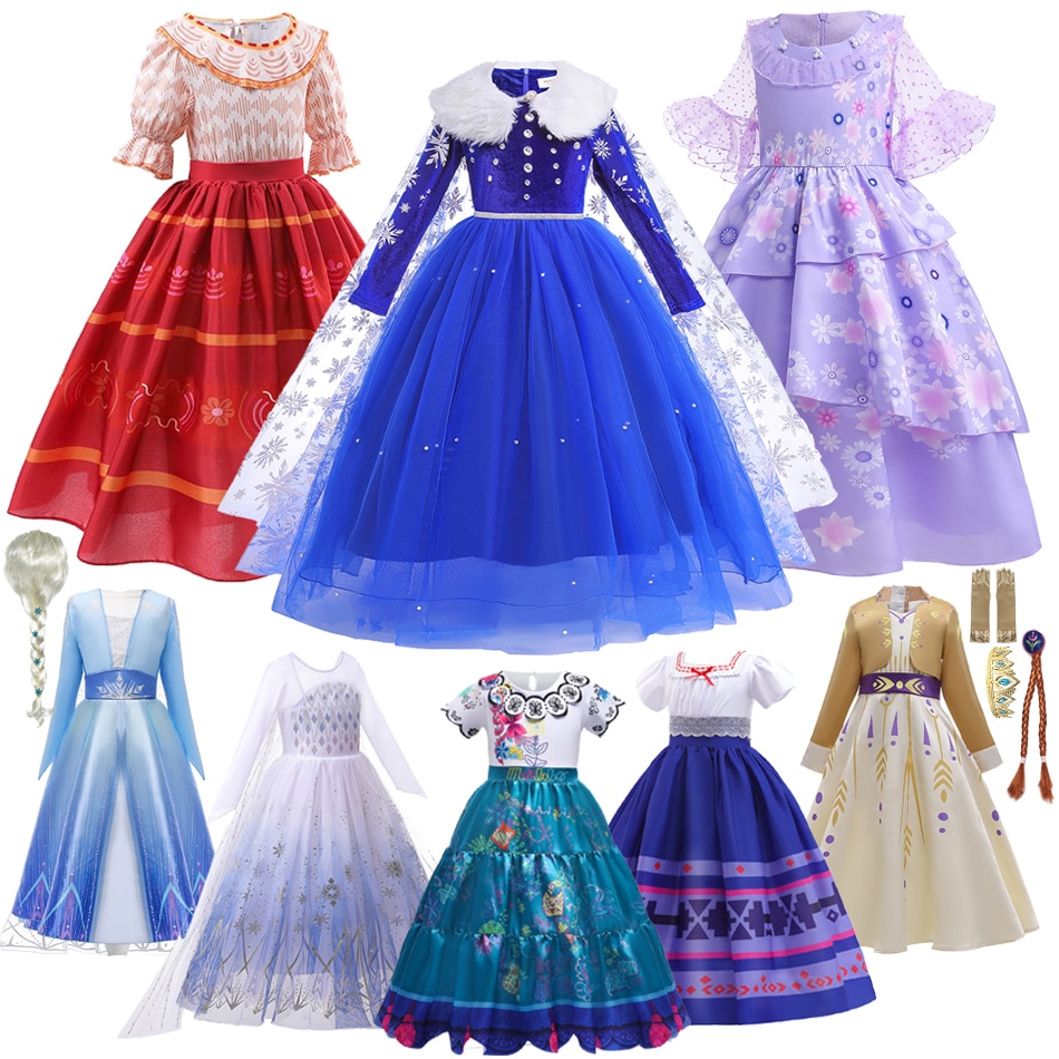 Encanto Mirabel Isabela Costumes Girl Frozen 2 Elsa+Anna Dress Charm Halloween Party Show Vestido Princess Ball Gown Kid Clothes