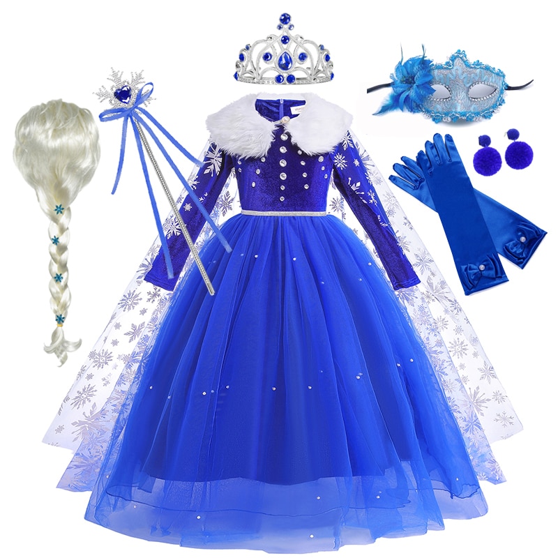 2022 Frozen Elsa Princess Dress Girls Party Vestidos Helloween Cosplay Clothing Snow Queen Print Birthday Dress Kids Costume