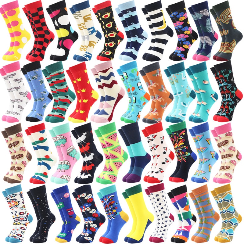 Peonfly Colorful for Men Mens Socks Business Harajuku Casual Comfortable Watermelon Donut Print Fashion Happy