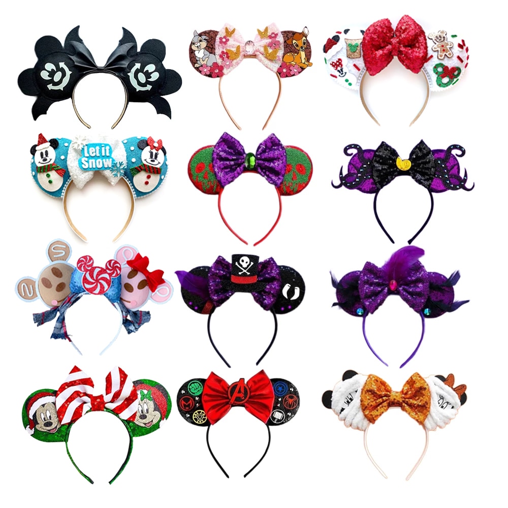 Halloween Hair Bows Mickey Mouse Ears Headband Girls Festival Sequins Bow For Women Girl Party Cosplay Hairband Gift Kids