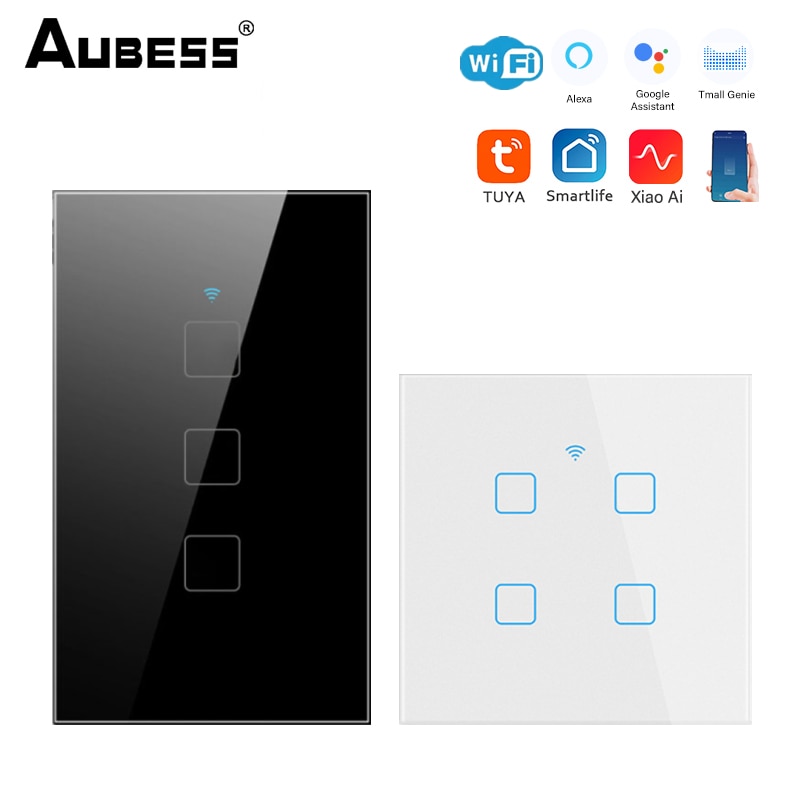 1/2/3/4 Gang TUYA WiFi Smart Touch Switch 100-240V Home Wall Button Glass Panel Switches For Alexa Google Home Assistant