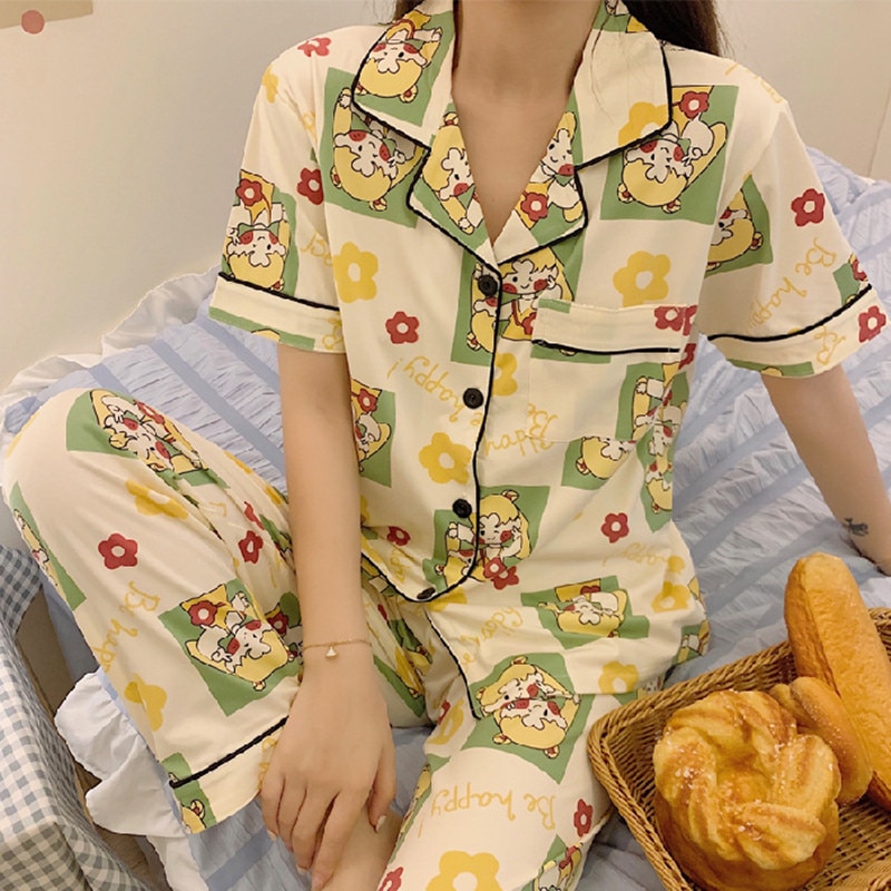 2 Pieces Pajamas Set For Women Summer Short Sleeve Home Clothes Japan Anime Pijama Kawaii Sailor Girls Print Nightgown Sleepwear