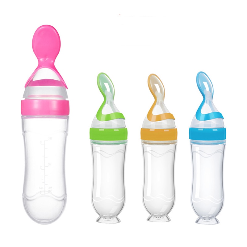 Baby Feeding Spoon Bottle Silicone Food Supplement Children Rice Paste Cute Soft Non-slip for Boy Girl Kid Food Container
