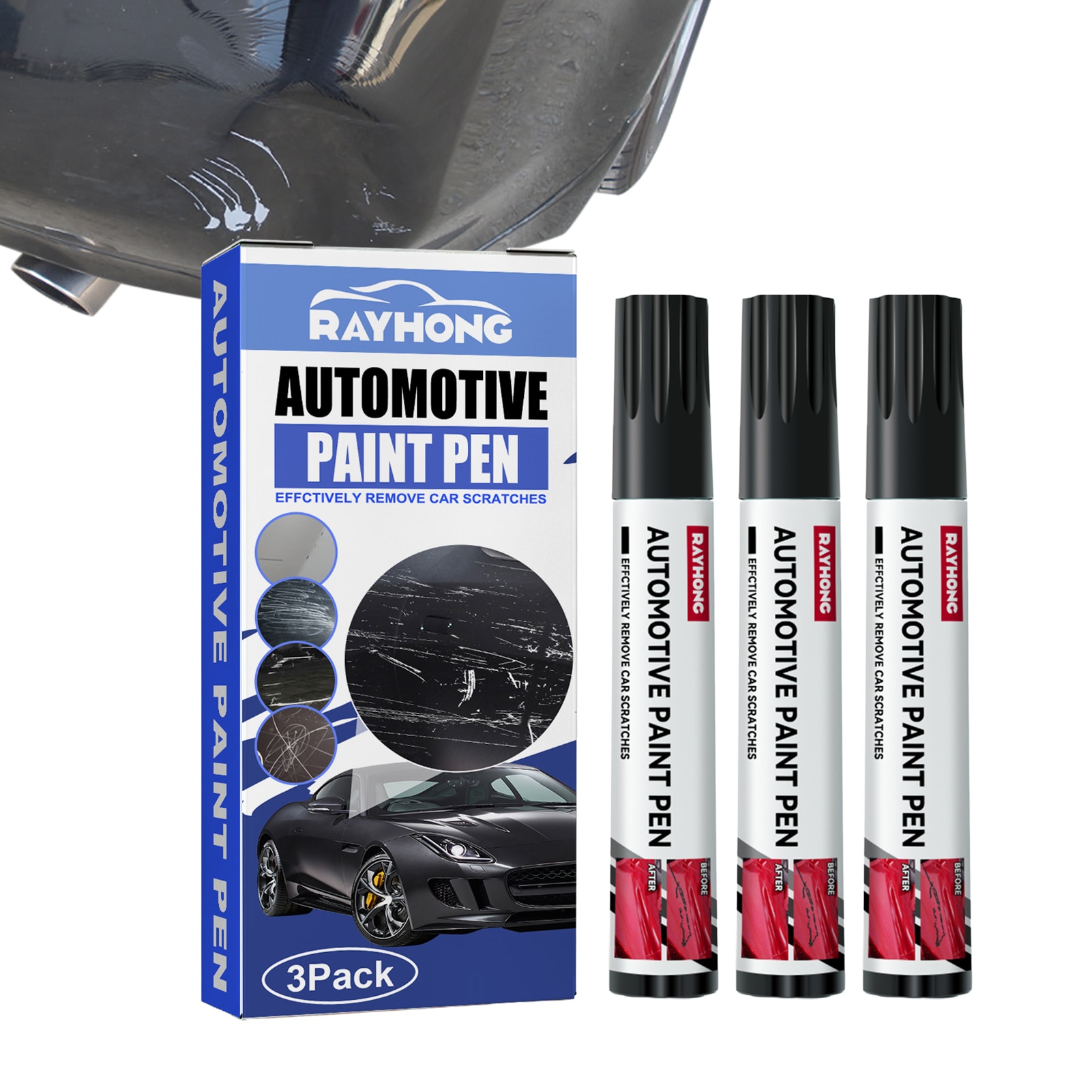 3 Pieces Car Touch Up Paint Pen Touch Up Paint For Cars Paint Scratch Repair Waterproof Auto Scratch Remover Pen Black/White