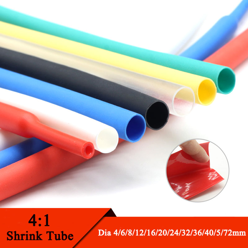 1M 4:1 Heat Shrink Tube With Glue Thermoretractile Heat Shrinkable Tubing Dual Wall Heat Shrink Tubing 6 8 12 16 24 40 52 72mm