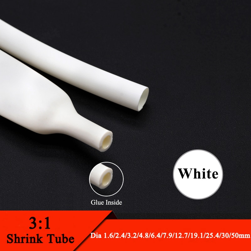 1M White 3:1 Heat Shrink Tube With Double Wall Glue Tube Diameter 1.6/2.4/3.2/4.8/6.4/7.9/9.5/12.7/15.4/19.1/25.4/30/39/50mm