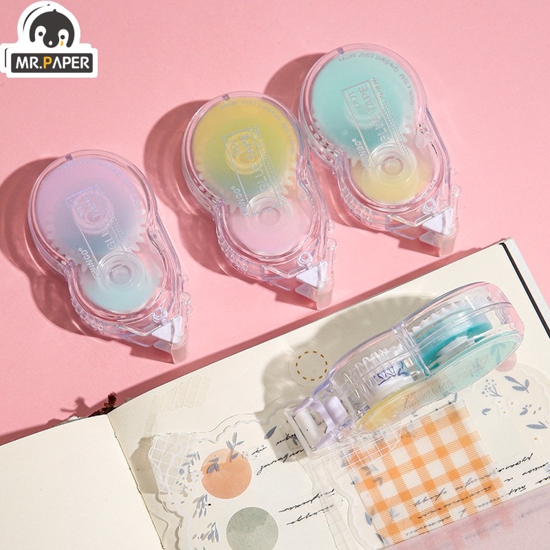 Mr.paper 3 Styles Macaron Color Gradient Dot Glue Creative Japanese Plastic Transparent DIY Decoration Double Sided Tape