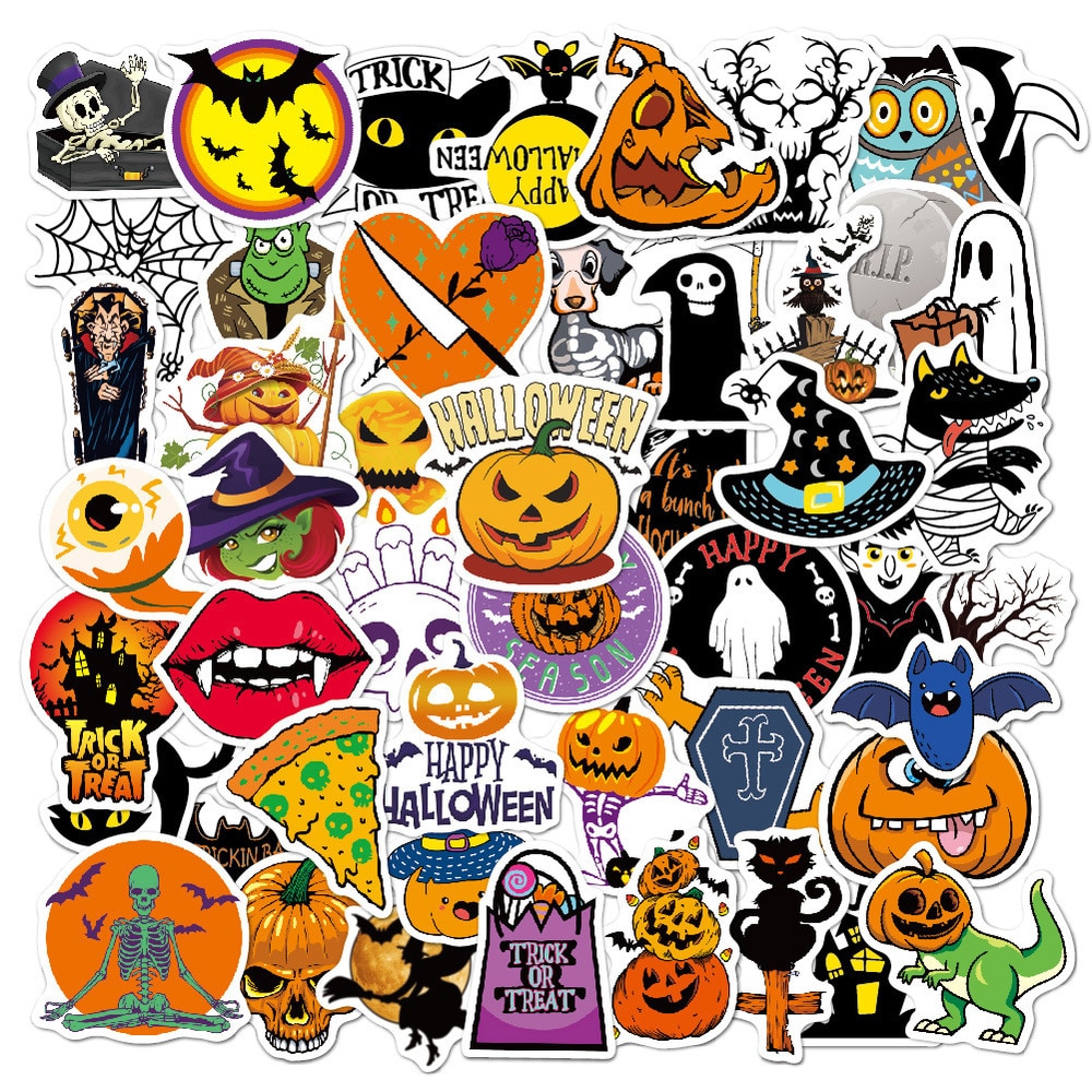 10/50Pcs Funny Cute Halloween Stickers Gift All Hallow Mas Pumpkin Witch DIY Notebook Cup Room Decoration Graffiti Sticker