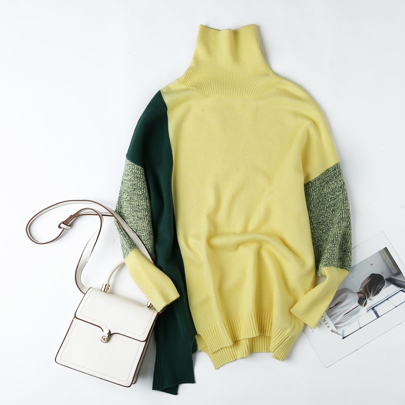 2022 autumn and winter cashmere sweater women's color matching fashion loose comfortable cashmere high collar sweater Pullo