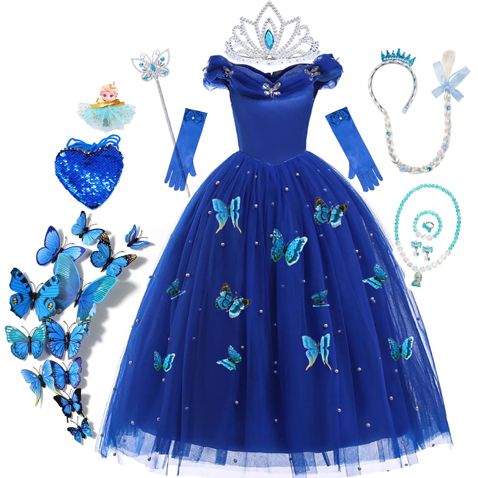 Cinderella Dress Girl Princess Costume Fluffy Strapless Elegant Gown Halloween Fantasy Outfits Carnival Cosplay Anime Clothes