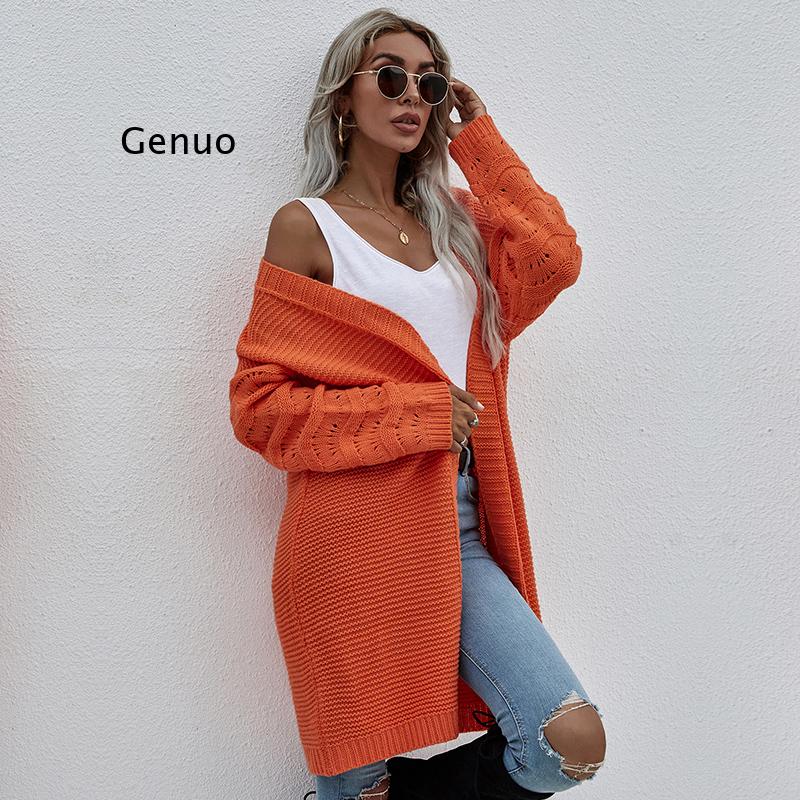Fashion Autumn Winter Long Cardigan Sweaters Women Knitted Hollow Out Loose Cardigans Knitwear Open Stitch Causal Pullovers Tops