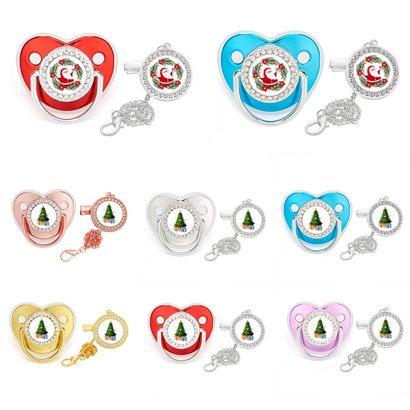 Santa Calus Bling Diamond Baby Pacifier Clip Luxury Pacifier Chain Christmas Baby Shower Gift Infant Nipple Baby Dummy Pacifier