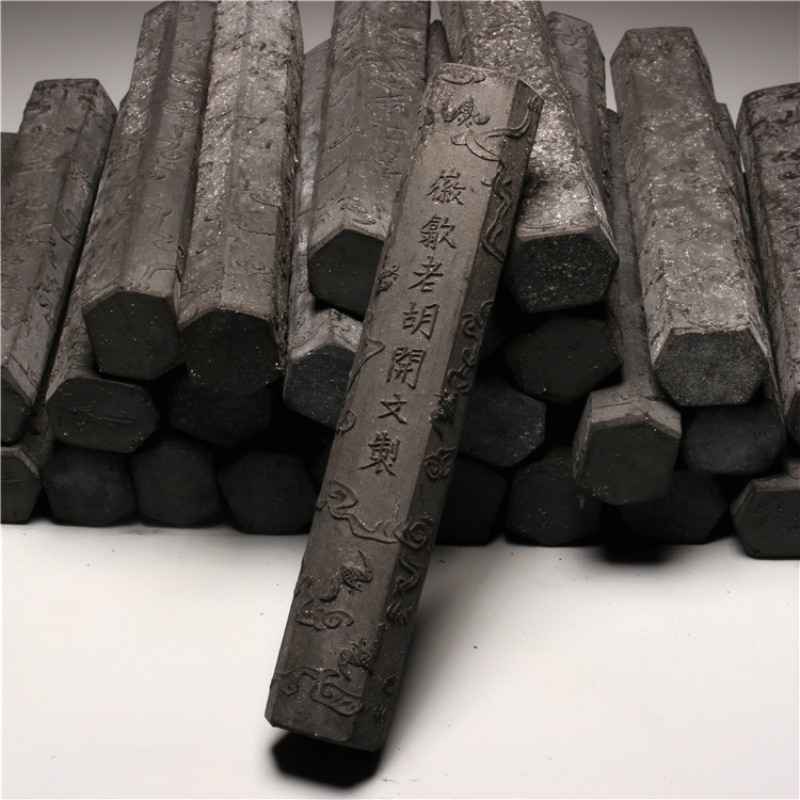 Antique 80's Old Ink Stick Pure Pine Soot Traditional Chinese Painting Inkstick Calligraphy Writing Dense Grinding Ink Bloc