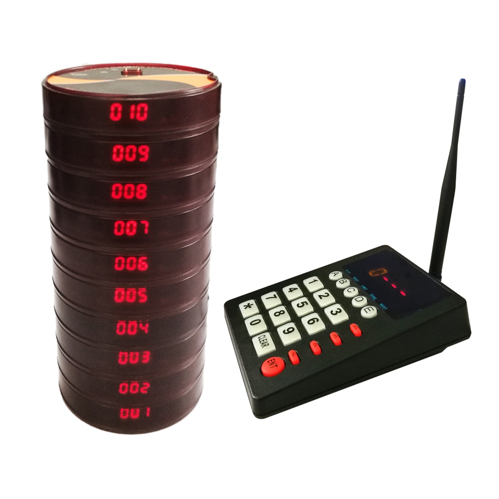 Restaurant Pager Wireless Paging Queuing System Chargeable 1 Transmitter + 10 Coaster Pagers For Food Truck Cafe