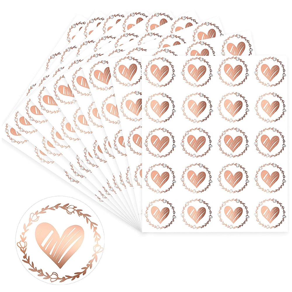 100-200pcs Clear Bronzing Heart Stickers 1.26 Inch Round Envelope Sealing Label for Wedding Party Invitation Card Gift Decor Tag