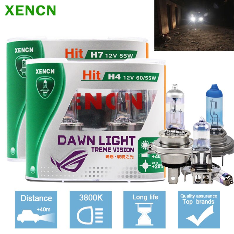 XENCN H7 H4 H3 H1 Halogen Lamps Replace and Upgrade 3800K Dawn Light Blue Coating 12V Car Headlights Auto Fog Bulb Bright White